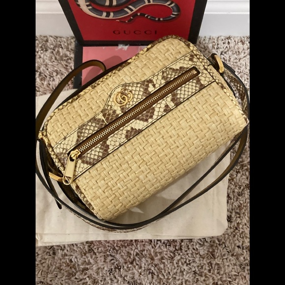 🐍🆕GUCCI Raffia Watersnake Mini Ophidia Shoulder Bag Beige 🆕🐍 - Picture 2 of 15